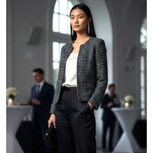 Jones Studio Separates Black White Sparkling Sequin Women Blazer 6 Elegant